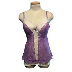 Frederick's of Hollywood Purple Bustier with Lace Overlay Size XL